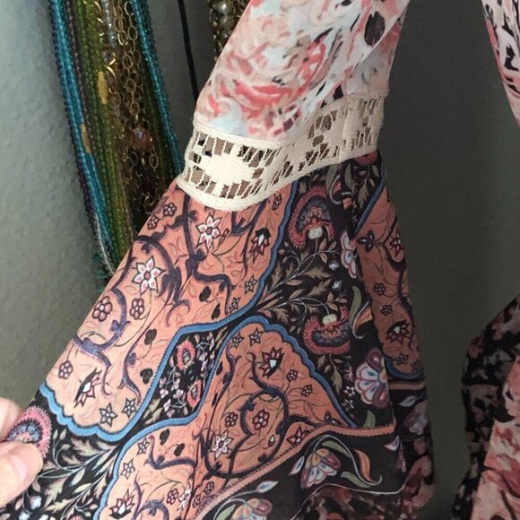 Y2K Vintage Bebe Silk Babydoll Empire Waist Bell Sleeve Blouse - Picture 11 of 15